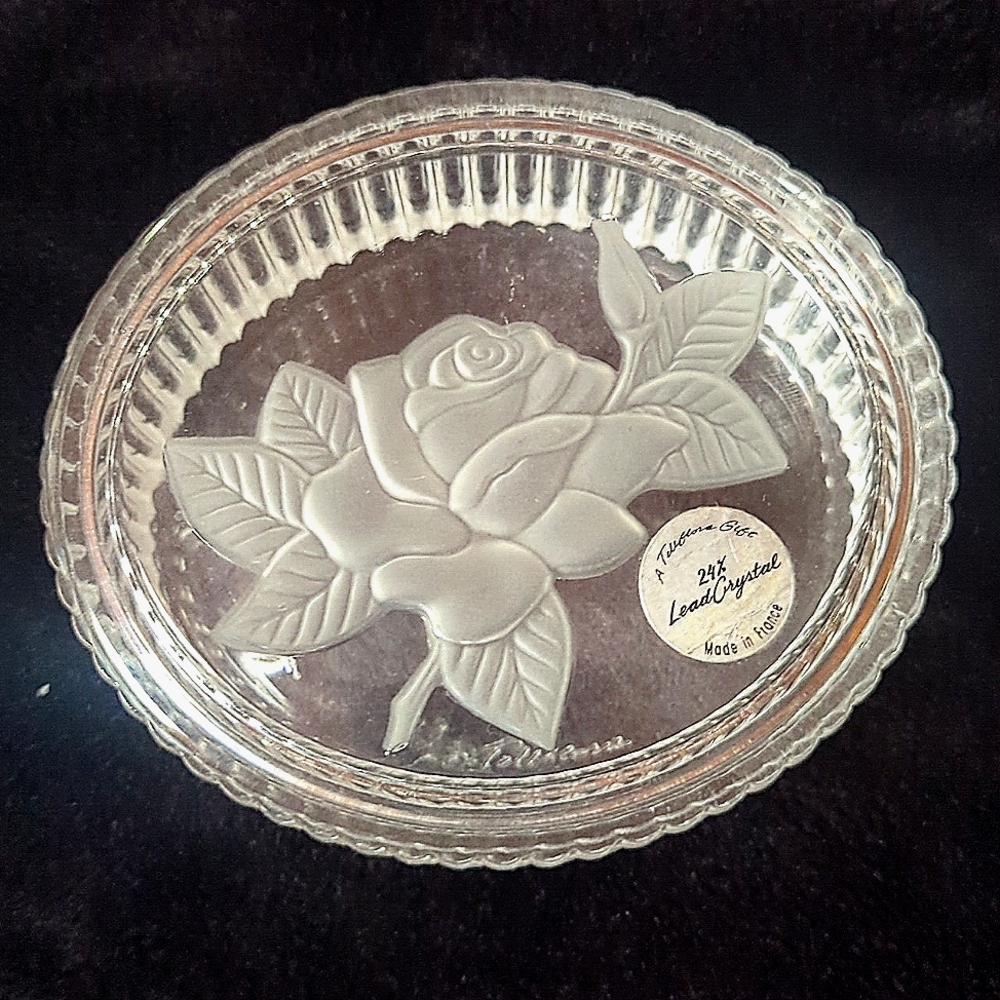 Vintage Frosted Crystal Teleflora Jewelry Trinket Box